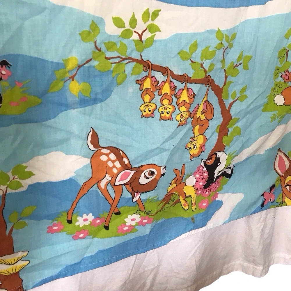 Vintage Disney Curtains Lot 2 Drapes Fabric Panels Bambi Rare Decor 60-70s 64x44